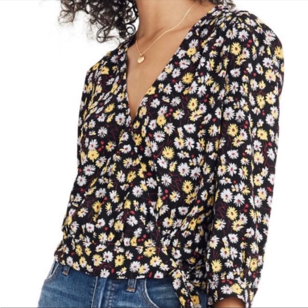 Madewell Black and Yellow Floral long sleeve blouse
